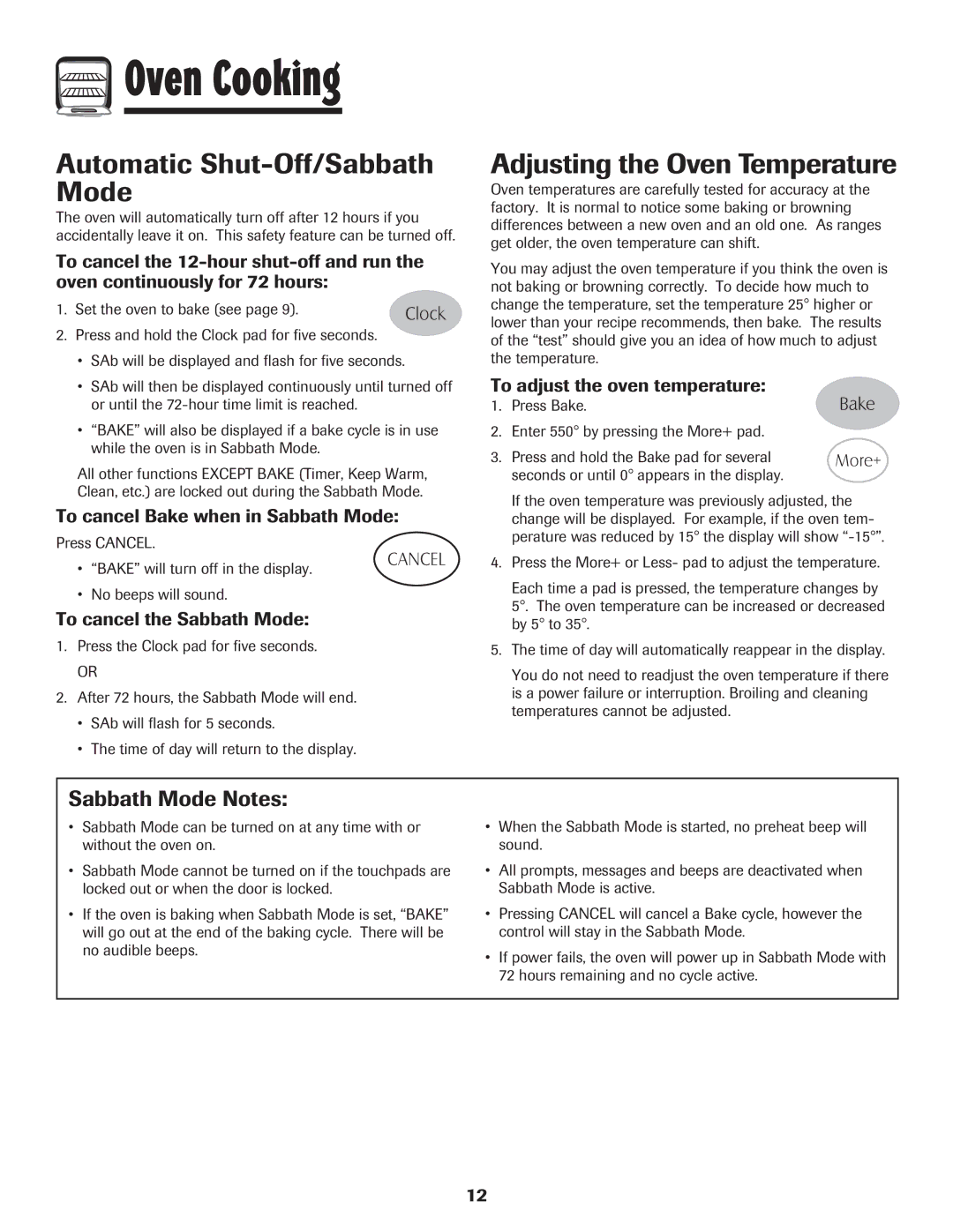 Maytag MER5552BAW warranty Automatic Shut-Off/Sabbath Mode, Adjusting the Oven Temperature, Sabbath Mode Notes 