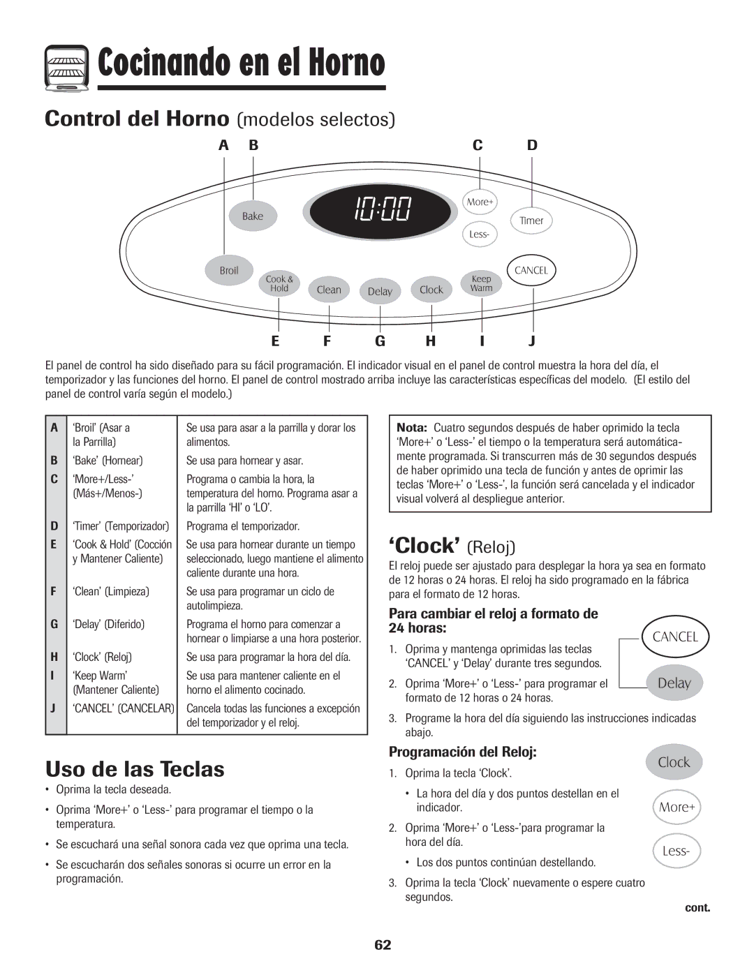 Maytag MER5552BAW warranty Control del Horno modelos selectos, ‘Clock’ Reloj, Para cambiar el reloj a formato de Horas 