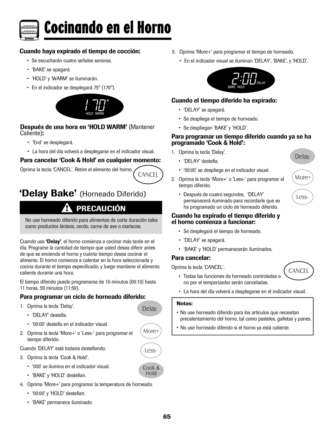 Maytag MER5552BAW warranty ‘Delay Bake’ Horneado Diferido 