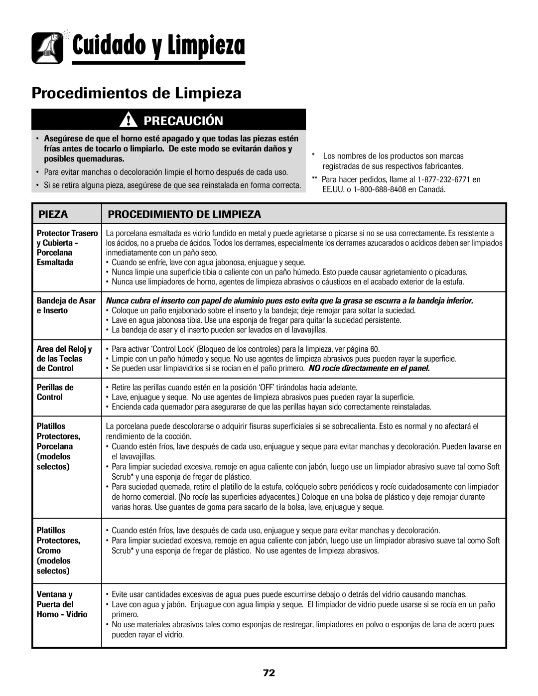 Maytag MER5552BAW warranty Procedimientos de Limpieza, Pieza Procedimiento DE Limpieza 