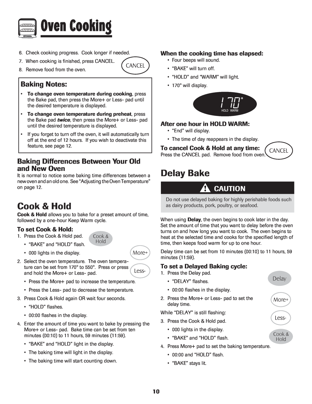 Maytag MER5552BAW Cook & Hold, Delay Bake, Baking Notes, Baking Differences Between Your Old and New Oven, Oven Cooking 