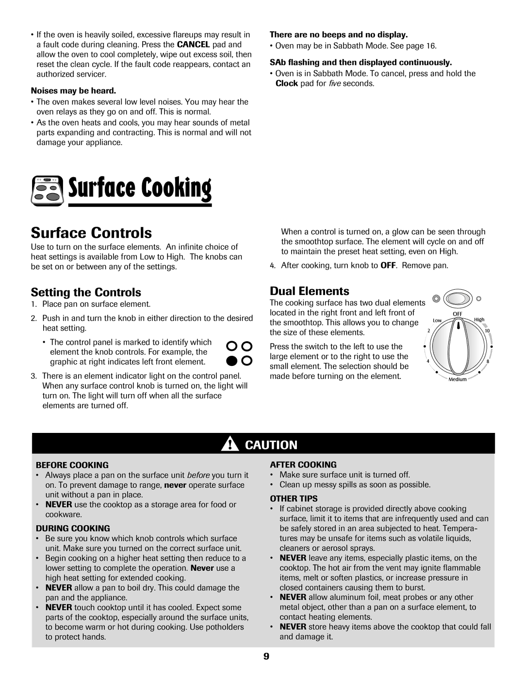 Maytag MER5765RAW important safety instructions Surface Controls, Setting the Controls, Dual Elements 