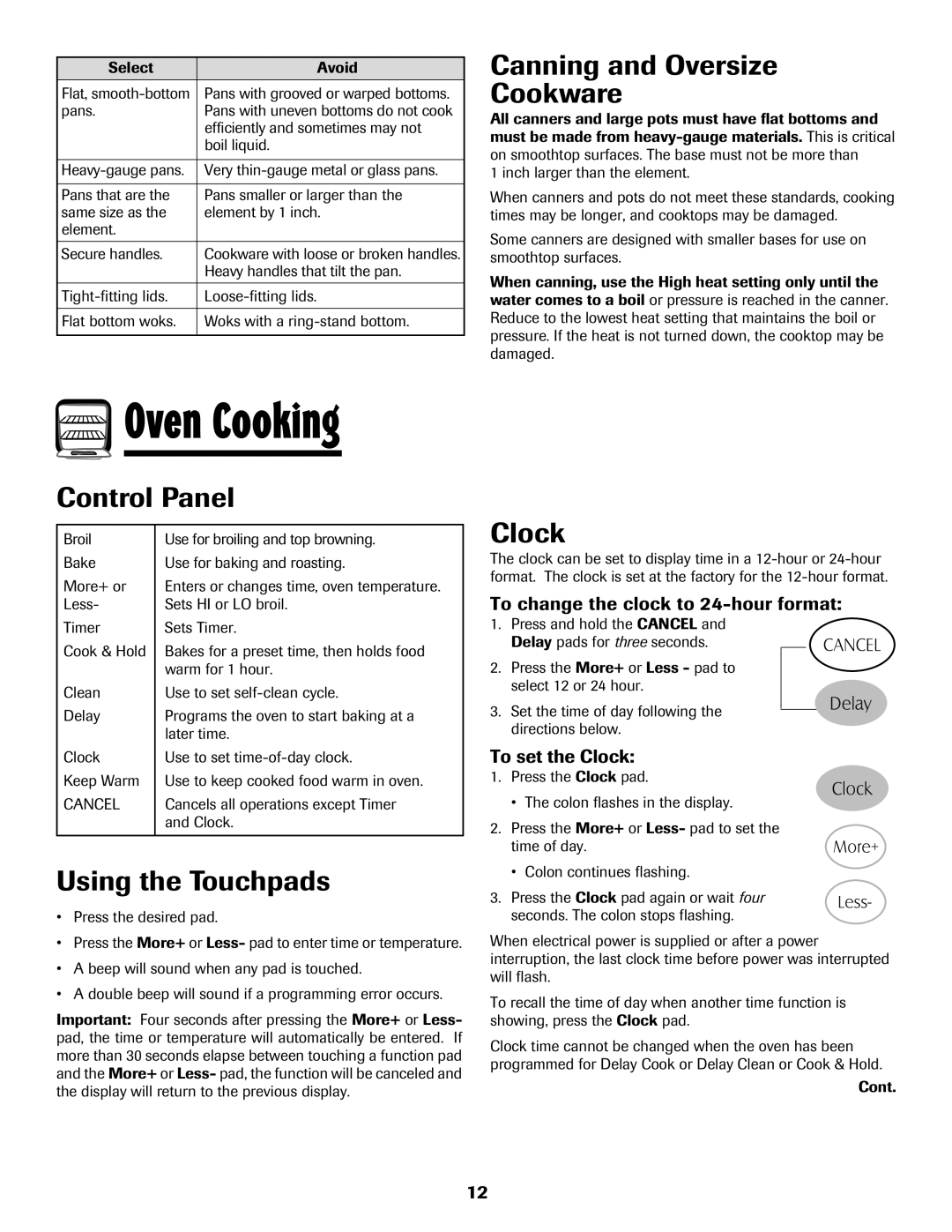 Maytag MER5765RAW Oven Cooking, Canning and Oversize Cookware, Control Panel, Using the Touchpads, Clock 