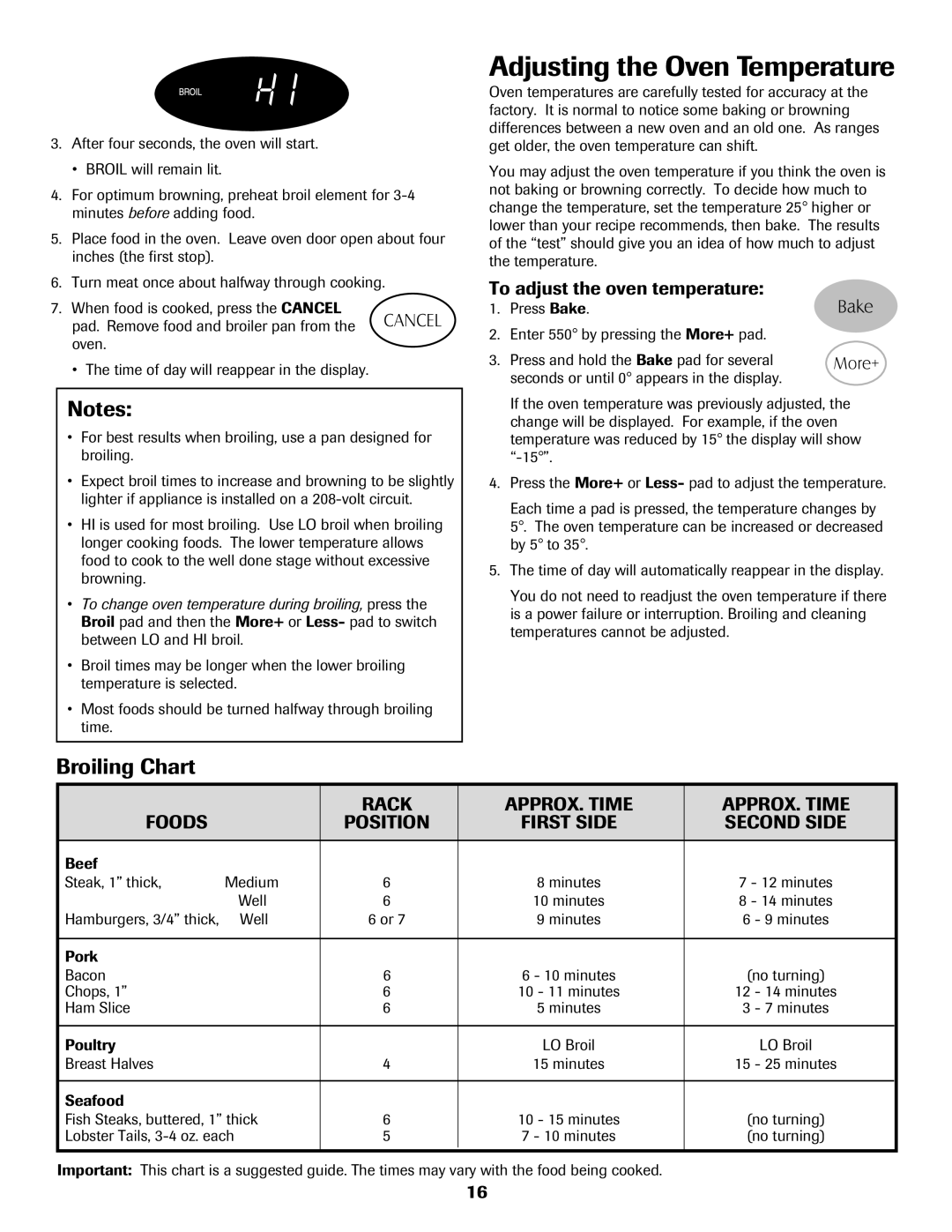 Maytag MER5765RAW Adjusting the Oven Temperature, Broiling Chart, To adjust the oven temperature 