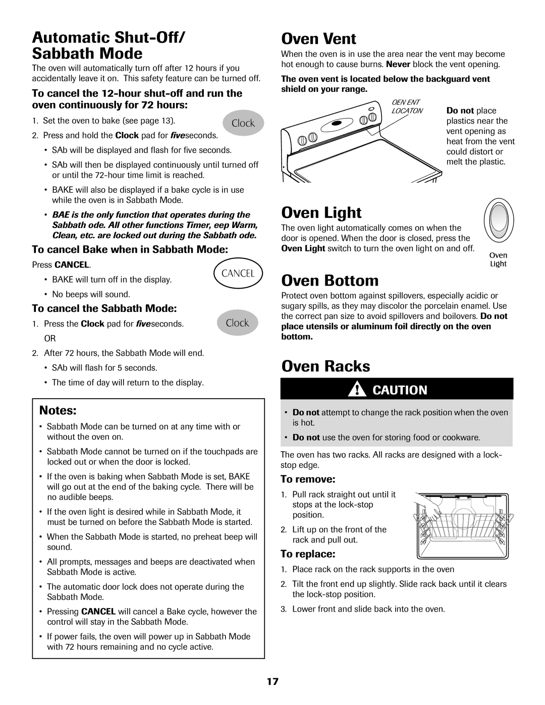 Maytag MER5765RAW important safety instructions Automatic Shut-Off Sabbath Mode, Oven Vent, Oven Bottom, Oven Racks 