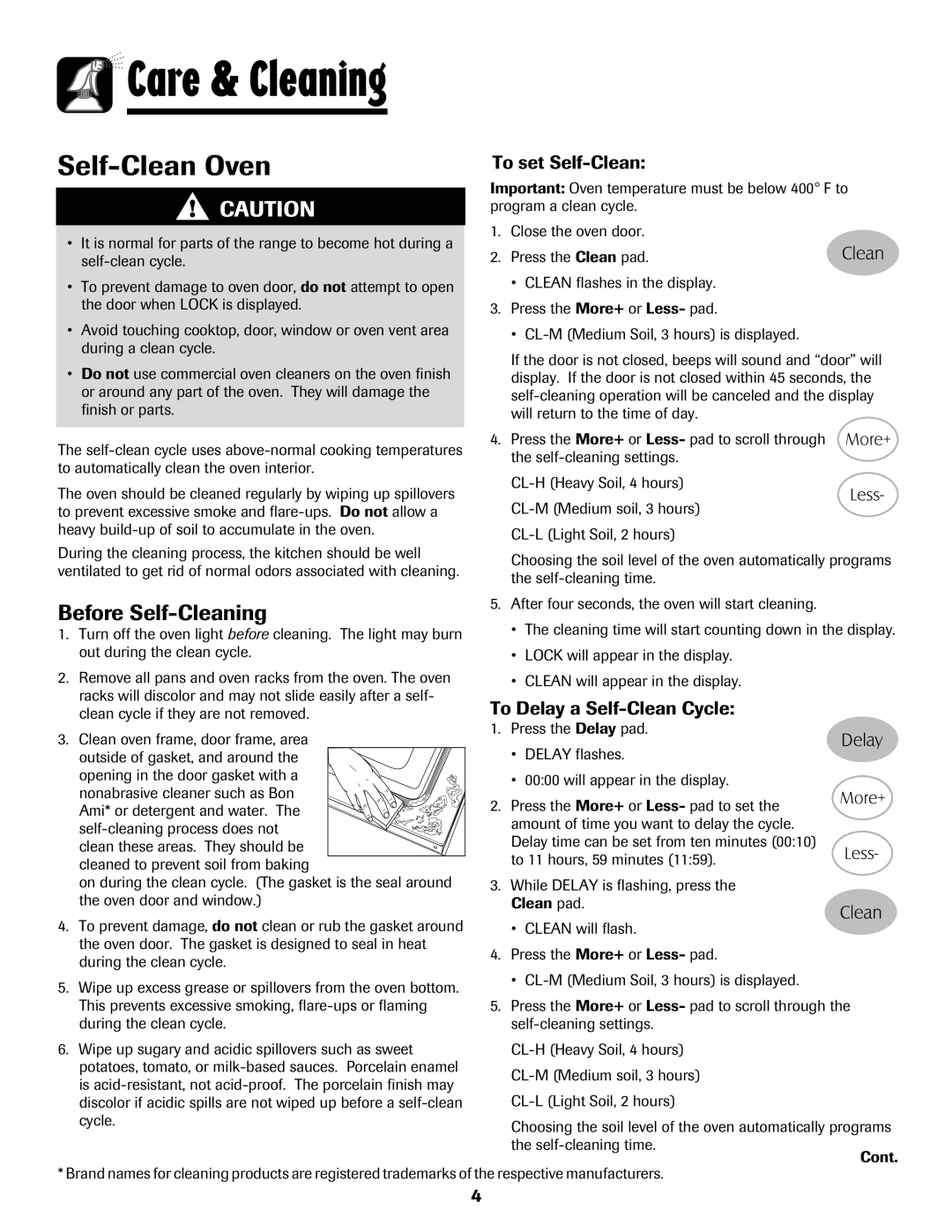 Maytag MER5765RAW Care & Cleaning, Before Self-Cleaning, To set Self-Clean, To Delay a Self-Clean Cycle 