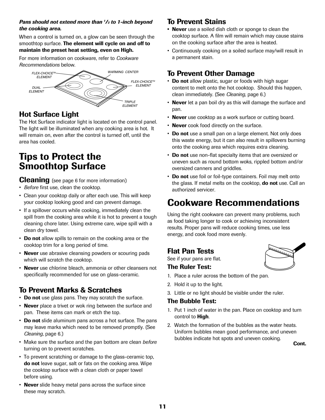 Maytag MER5775RAW important safety instructions Tips to Protect Smoothtop Surface, Cookware Recommendations 