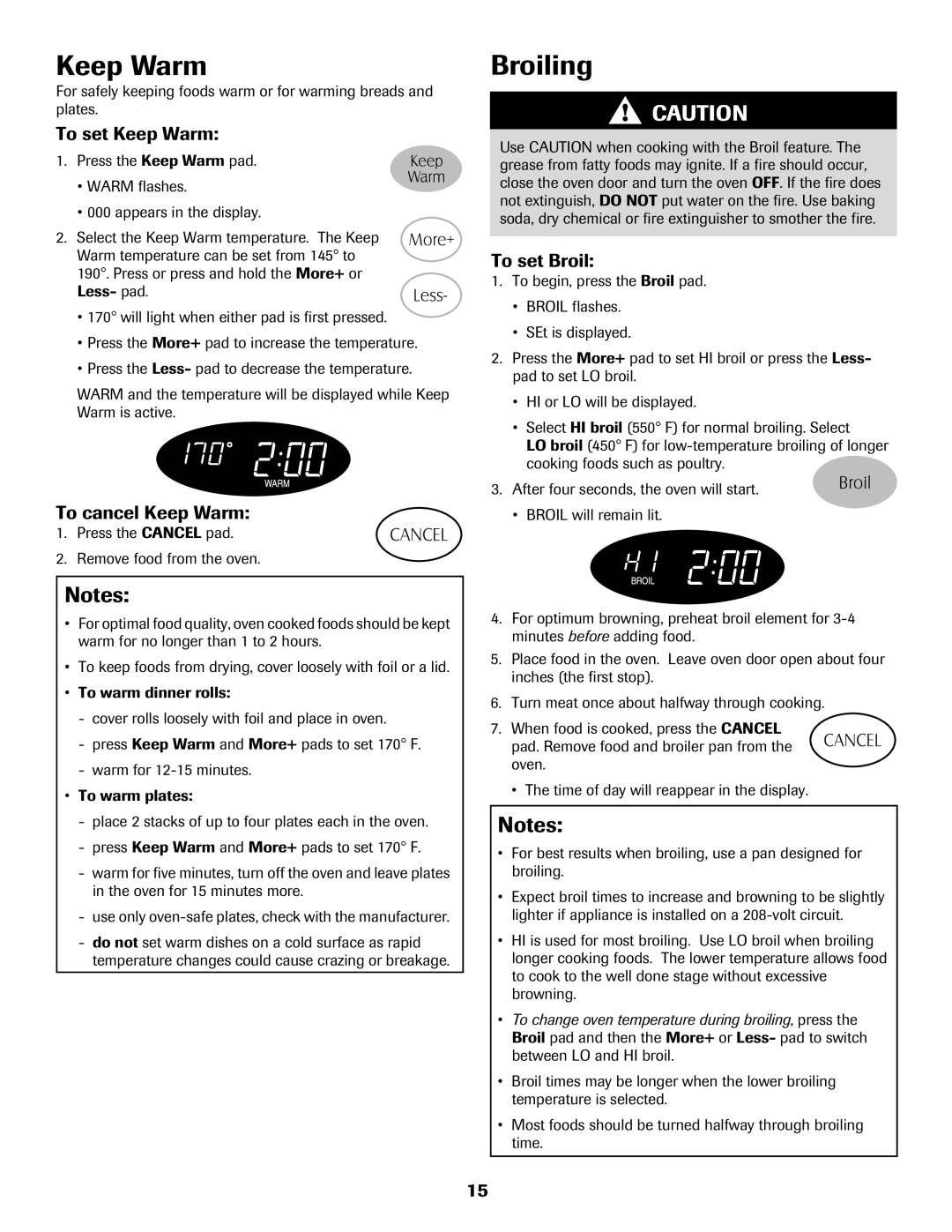 Maytag MER5775RAW important safety instructions Broiling, To set Keep Warm, To cancel Keep Warm, To set Broil 