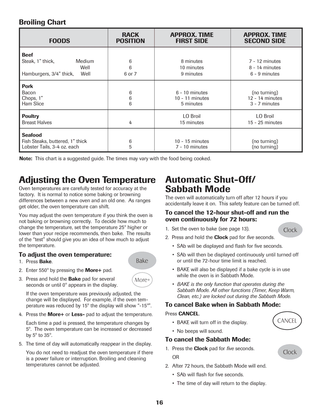 Maytag MER5775RAW Adjusting the Oven Temperature, Automatic Shut-Off Sabbath Mode, Broiling Chart 