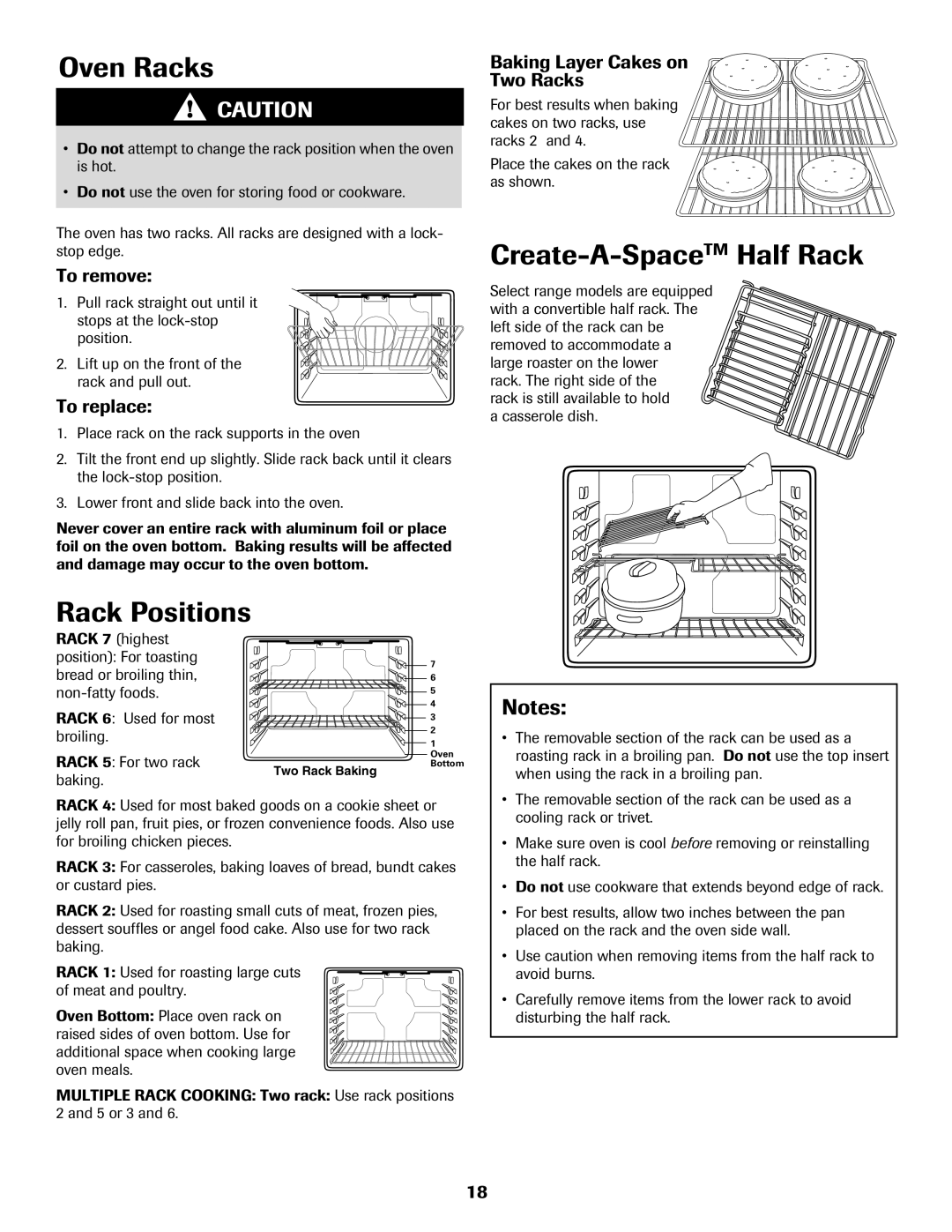 Maytag MER5775RAW important safety instructions Oven Racks, Create-A-SpaceTMHalf Rack, Baking Layer Cakes on Two Racks 