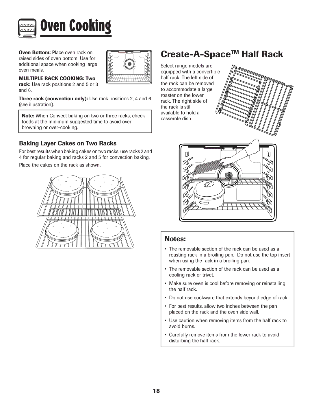 Maytag MER5875RAF manual Create-A-SpaceTMHalf Rack, Baking Layer Cakes on Two Racks, Place the cakes on the rack as shown 