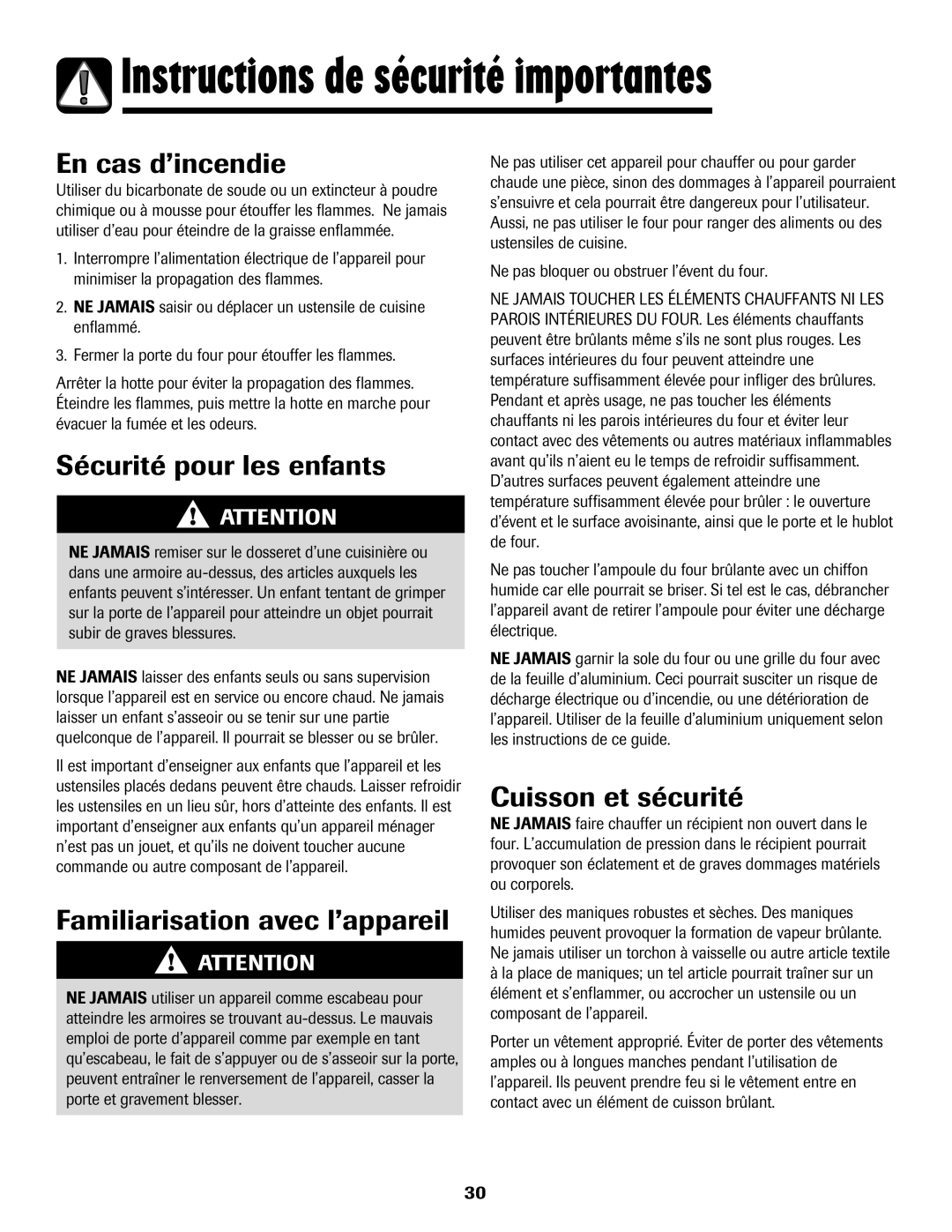 Maytag MER5875RAF manual En cas d’incendie, Sécurité pour les enfants, Familiarisation avec l’appareil, Cuisson et sécurité 