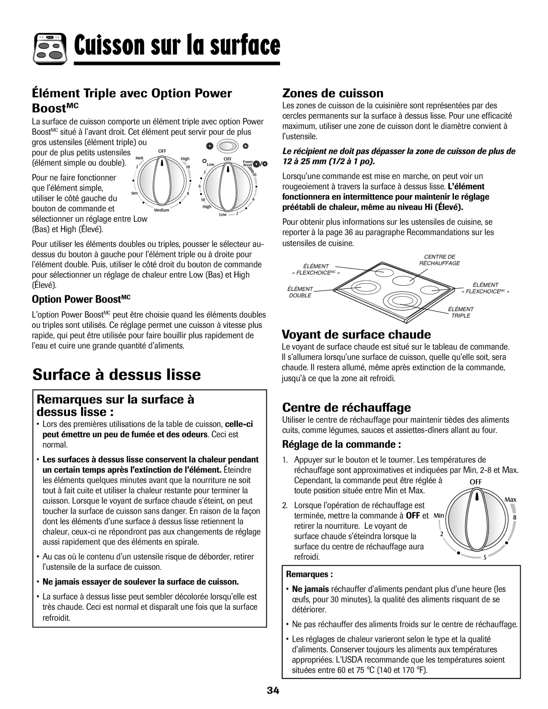 Maytag MER5875RAF manual Surface à dessus lisse 