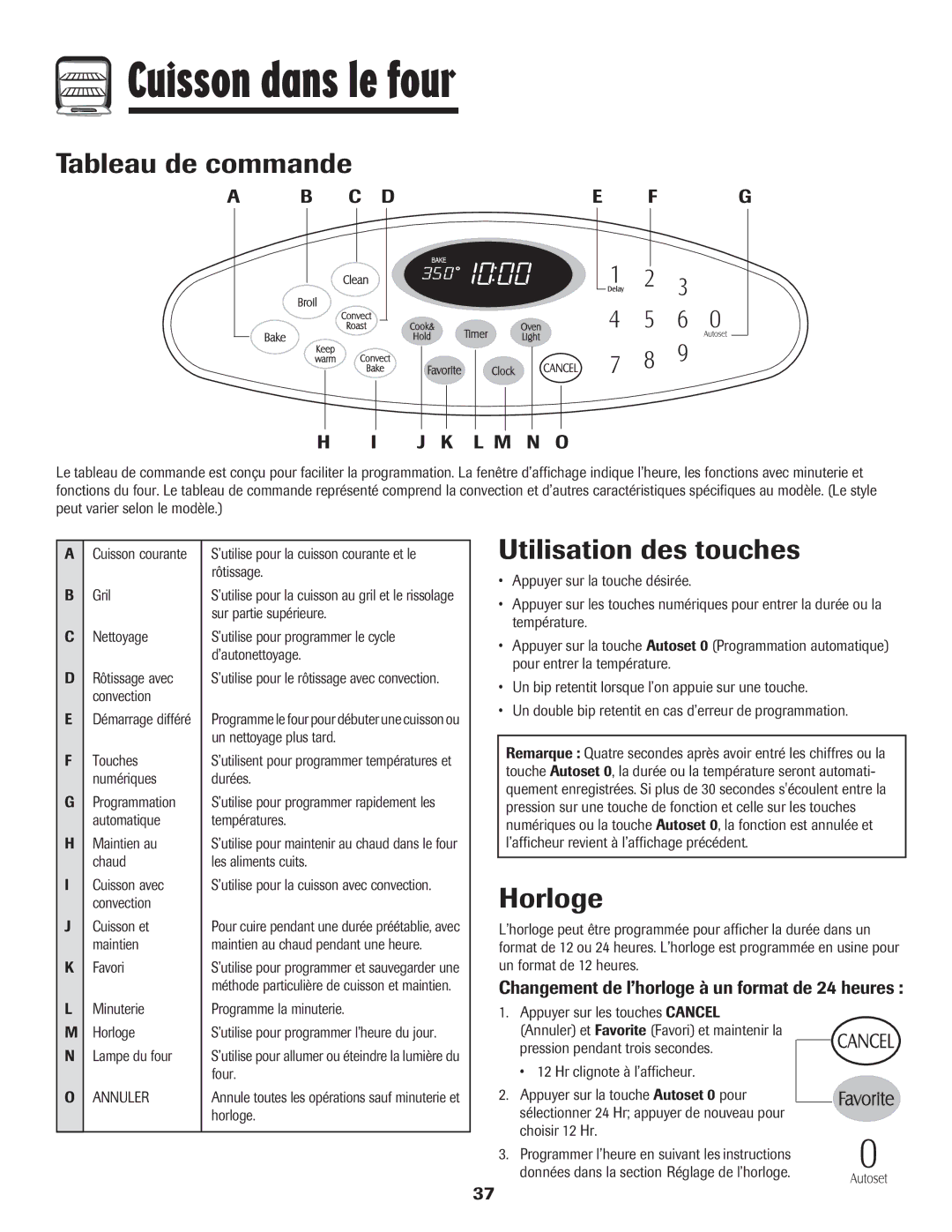 Maytag MER5875RAF manual Cuisson dans le four, Tableau de commande, Utilisation des touches, Horloge 