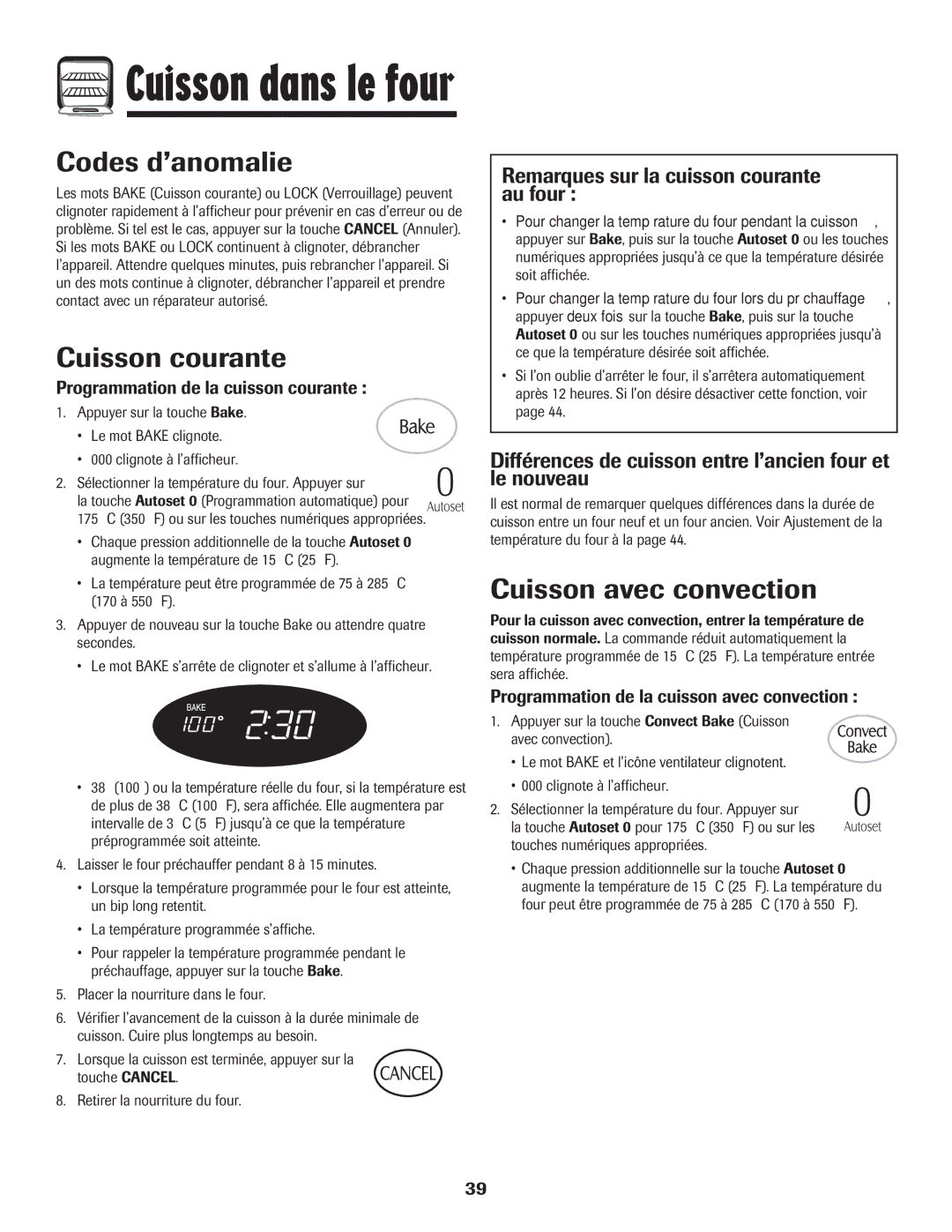 Maytag MER5875RAF Codes d’anomalie, Cuisson courante, Cuisson avec convection, Remarques sur la cuisson courante au four 