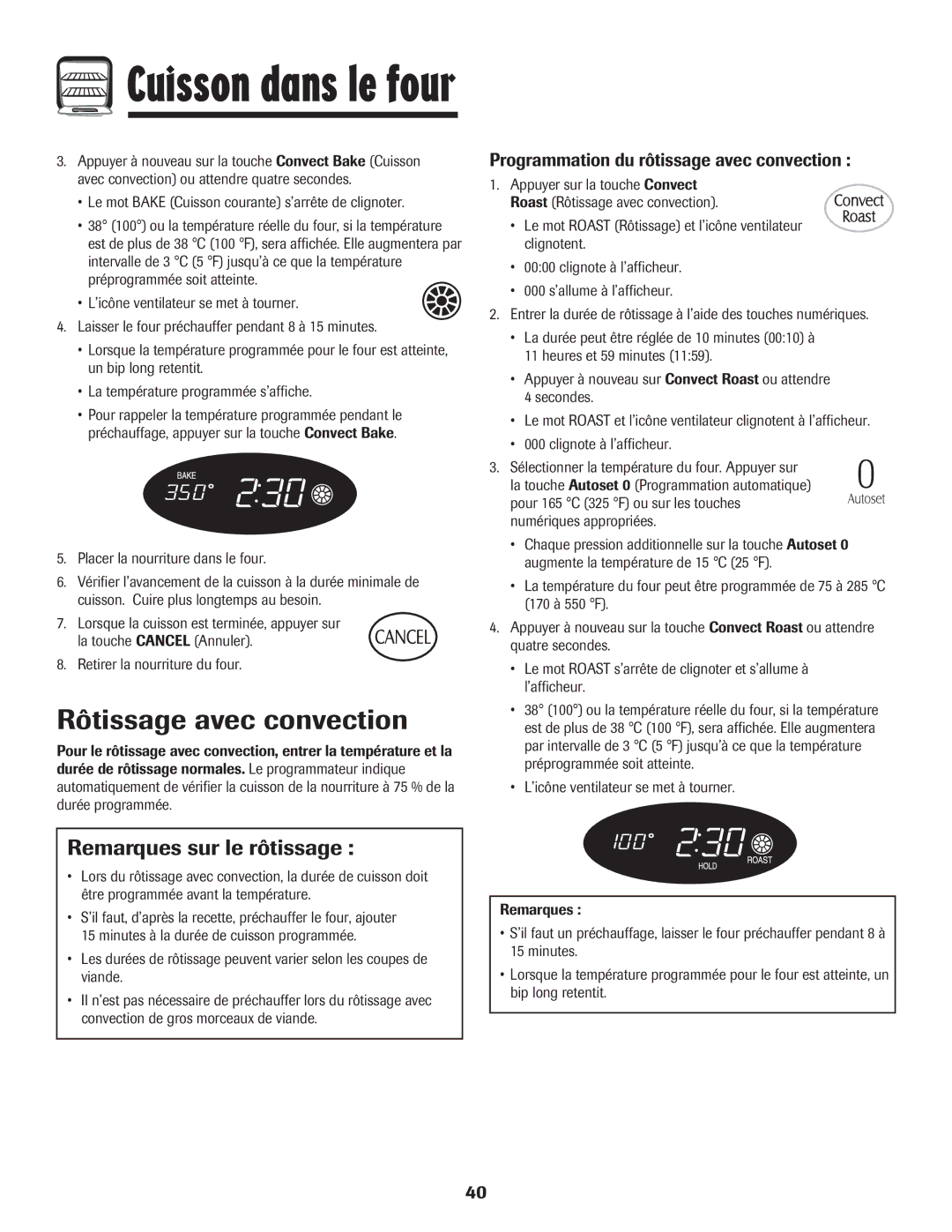 Maytag MER5875RAF manual Rôtissage avec convection, Remarques sur le rôtissage, Programmation du rôtissage avec convection 