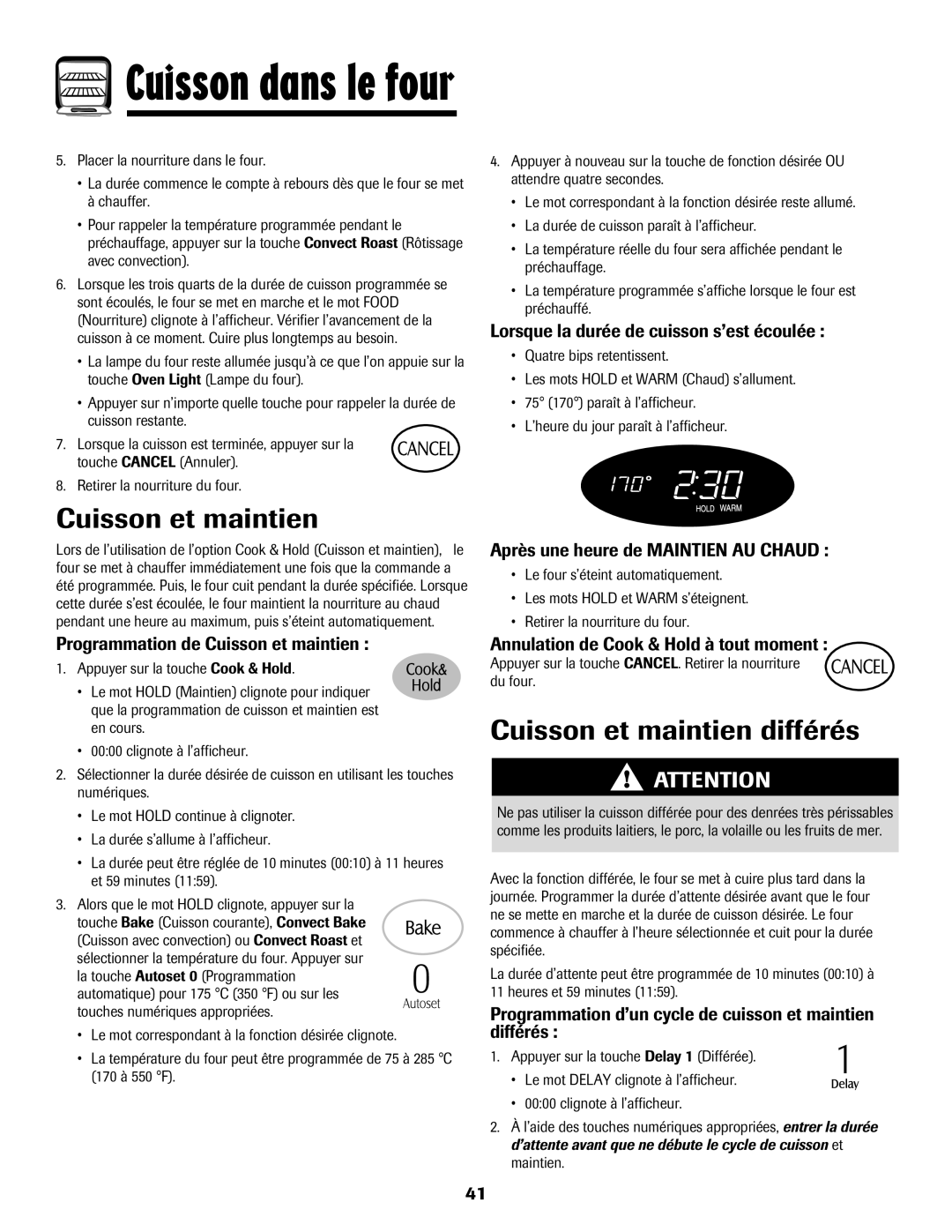 Maytag MER5875RAF manual Cuisson et maintien différés 