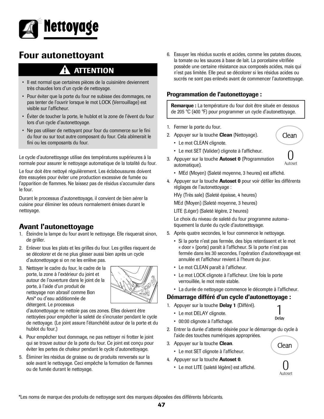 Maytag MER5875RAF manual Nettoyage, Avant l’autonettoyage, Programmation de l’autonettoyage 