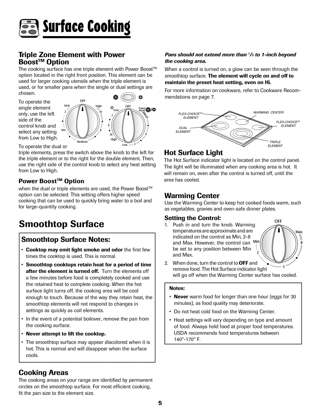 Maytag MER5875RAF manual Smoothtop Surface 