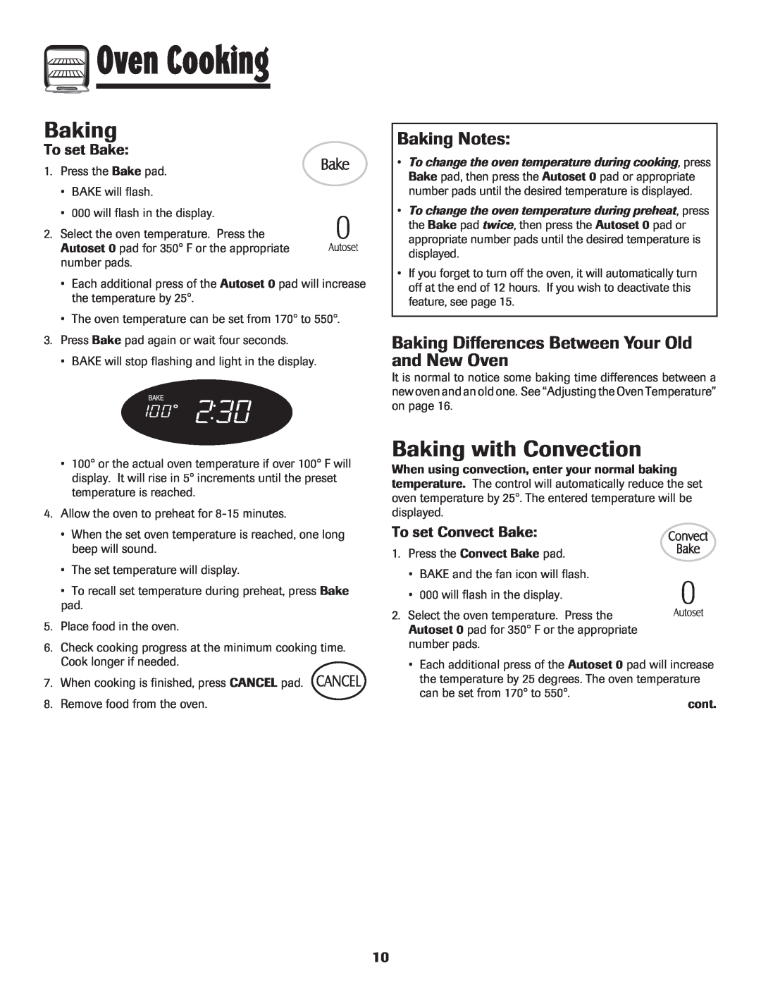 Maytag MER5875RAF Baking with Convection, Baking Notes, Baking Differences Between Your Old and New Oven, To set Bake 