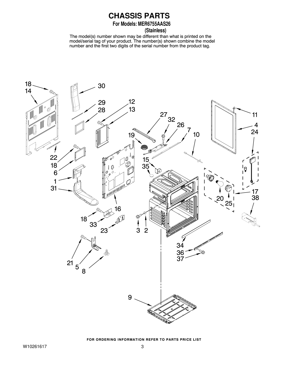 Maytag MER6755AAS26 installation instructions Chassis Parts 