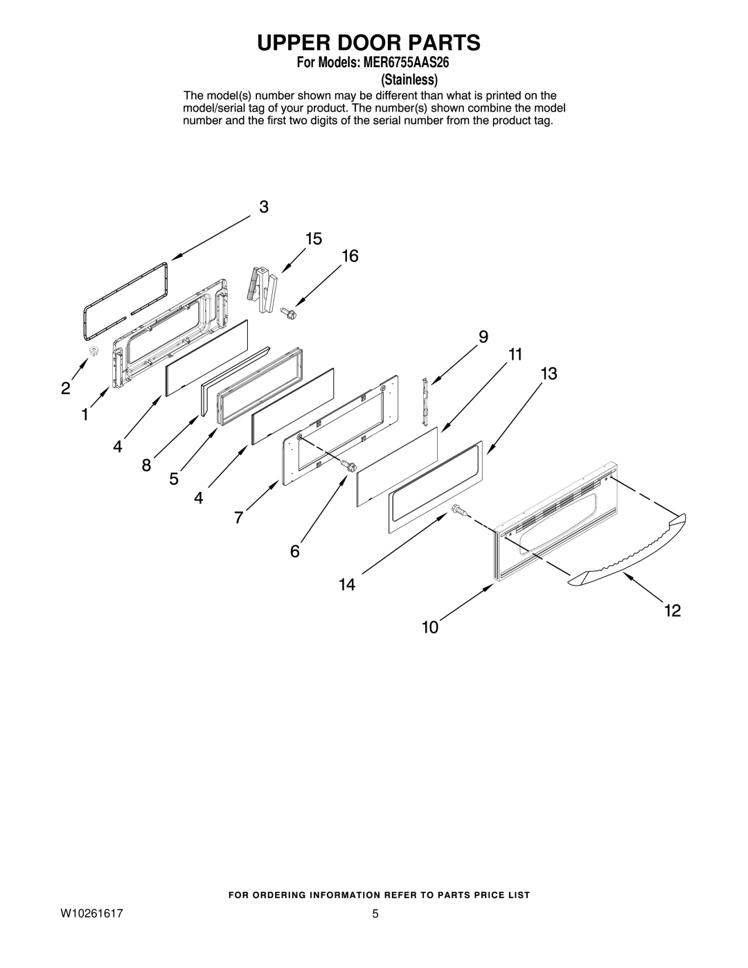 Maytag MER6755AAS26 installation instructions Upper Door Parts 