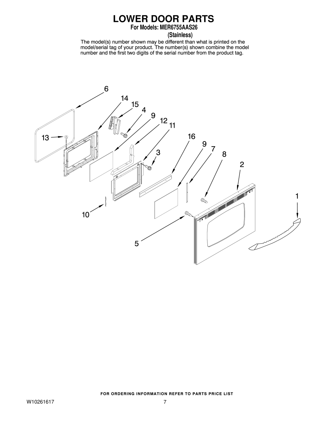 Maytag MER6755AAS26 installation instructions Lower Door Parts 