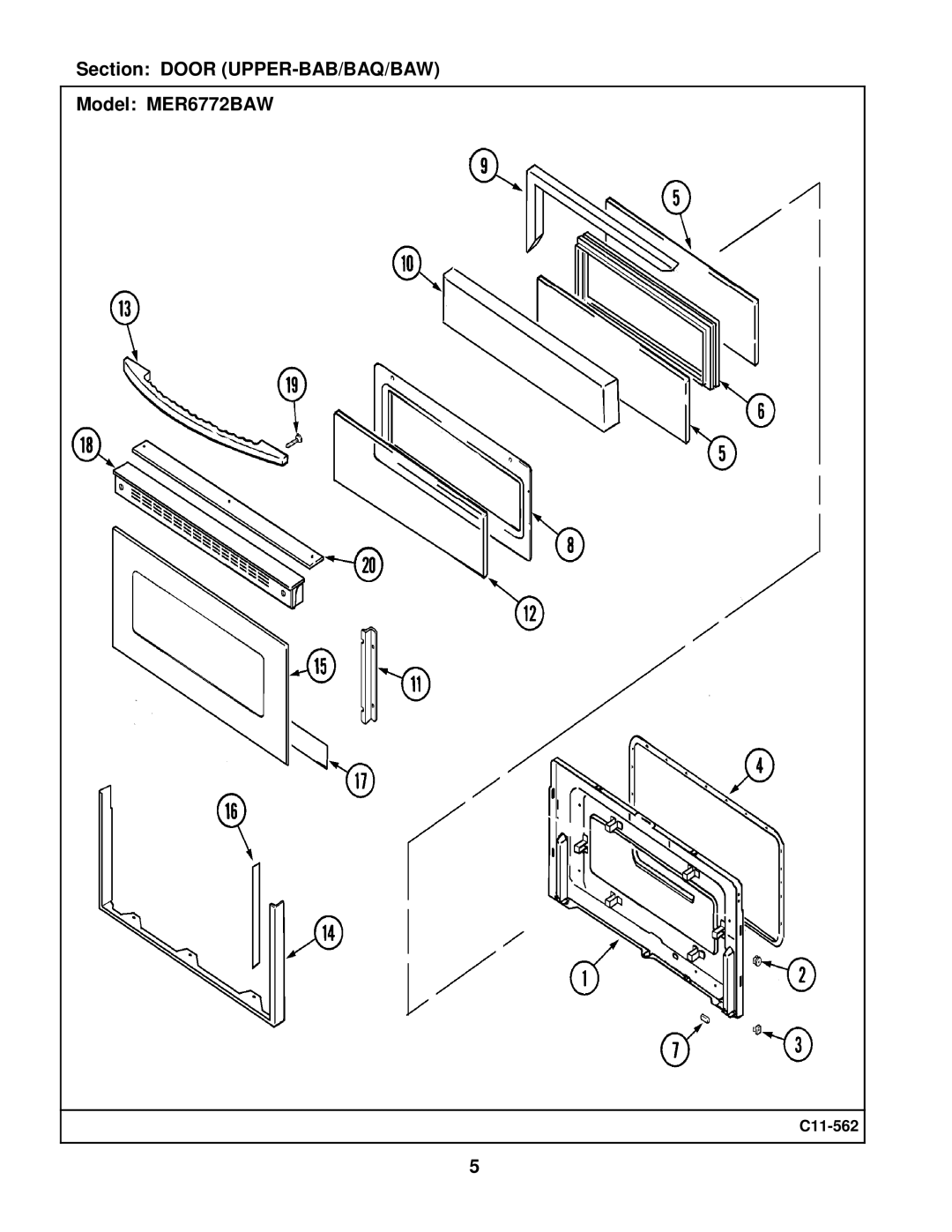 Maytag manual Section Door UPPER-BAB/BAQ/BAW Model MER6772BAW 