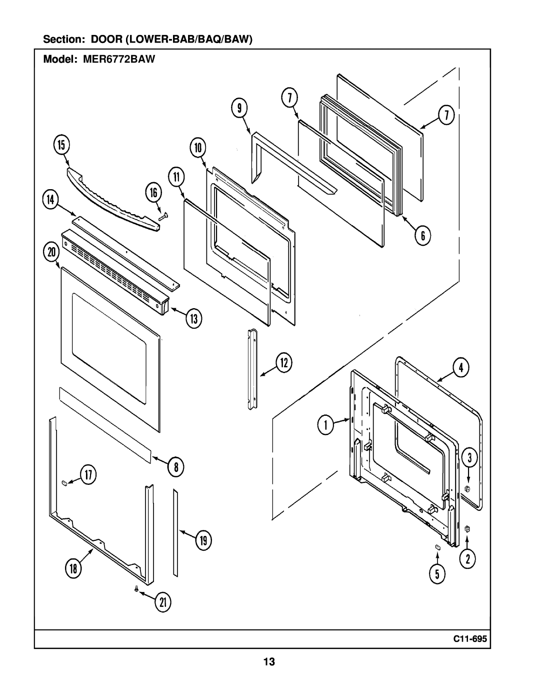 Maytag manual Section DOOR LOWER-BAB/BAQ/BAW Model MER6772BAW, C11-695 