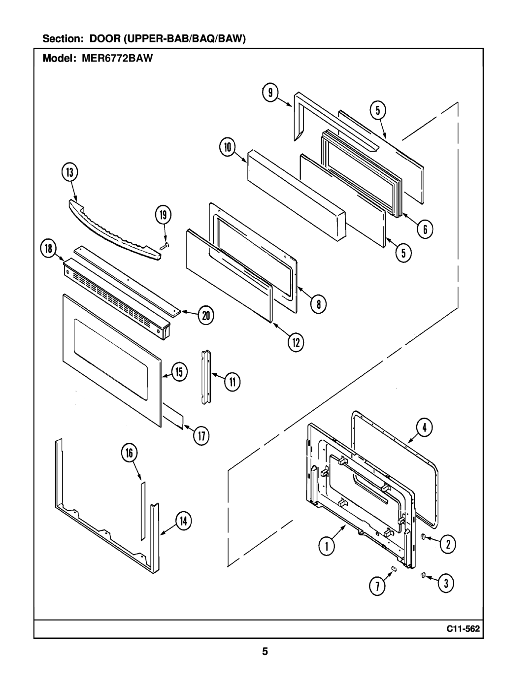Maytag manual Section DOOR UPPER-BAB/BAQ/BAW Model MER6772BAW, C11-562 
