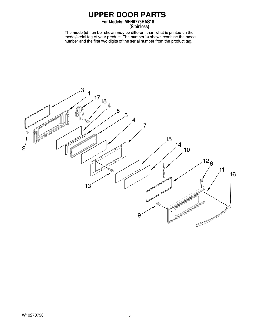 Maytag MER6775BAS18 installation instructions Upper Door Parts 