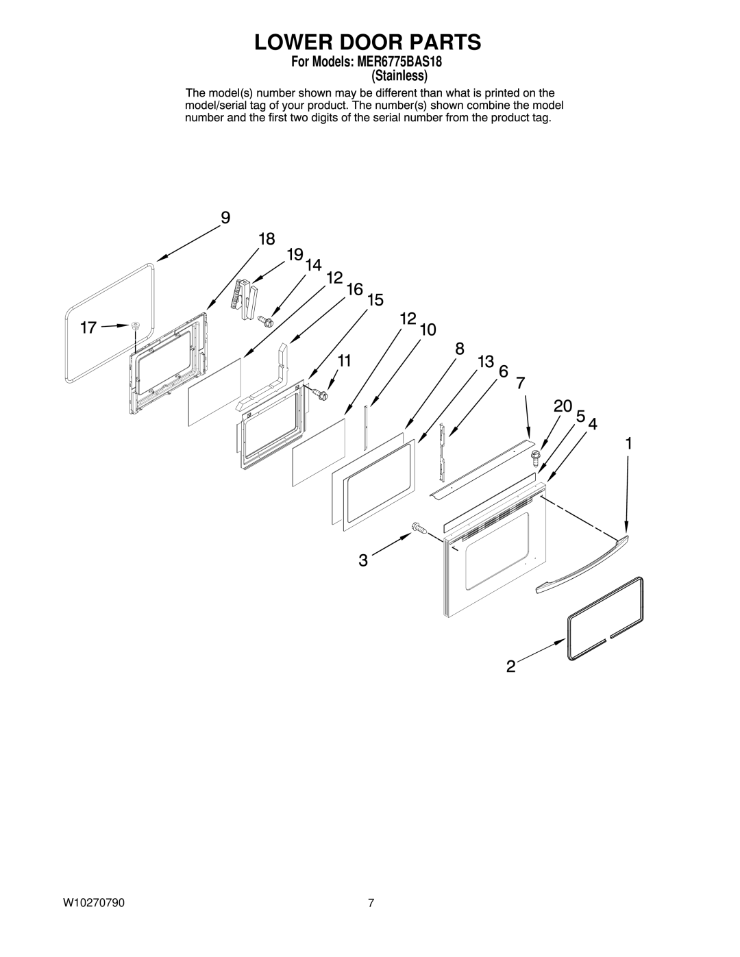 Maytag MER6775BAS18 installation instructions Lower Door Parts 