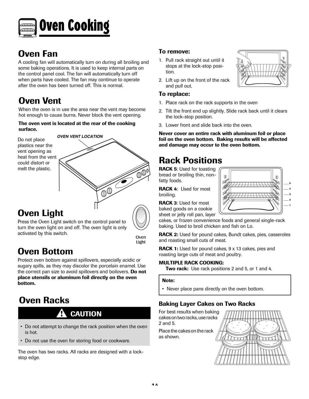 Maytag 8113P768-60, MES5752BAS manual Oven Fan, Oven Vent, Rack Positions, Oven Light, Oven Bottom, Oven Racks 