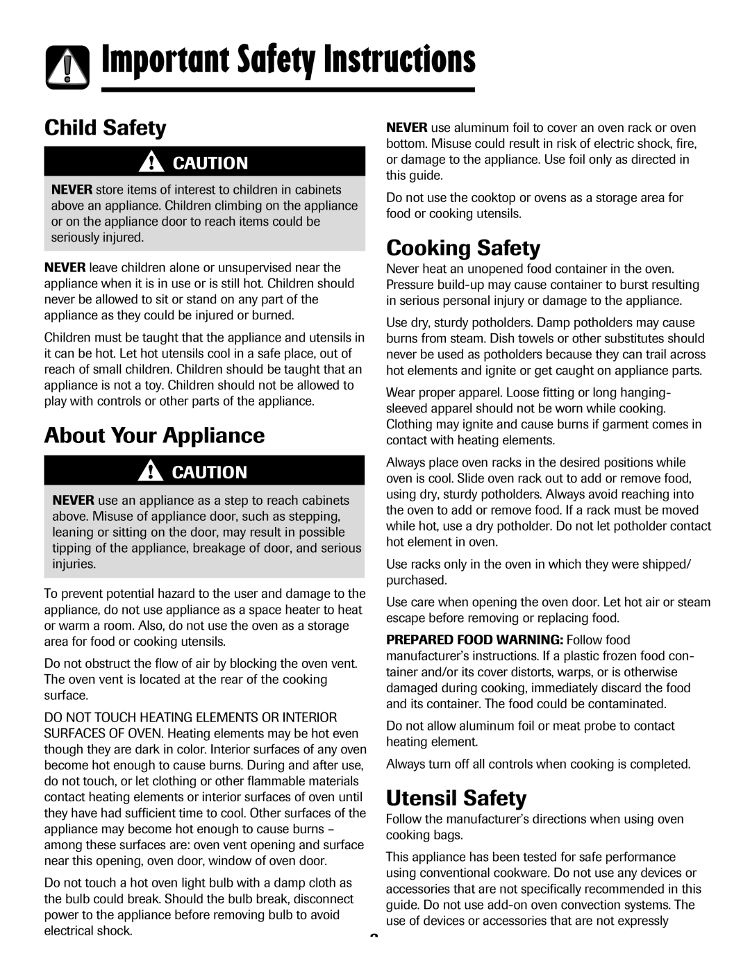 Maytag 8113P768-60 manual Important Safety Instructions, Child Safety, About Your Appliance, Cooking Safety, Utensil Safety 