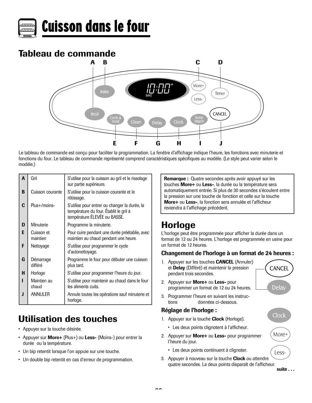 Maytag 8113P768-60, MES5752BAS manual Cuisson dans le four, Tableau de commande, Horloge, Utilisation des touches 