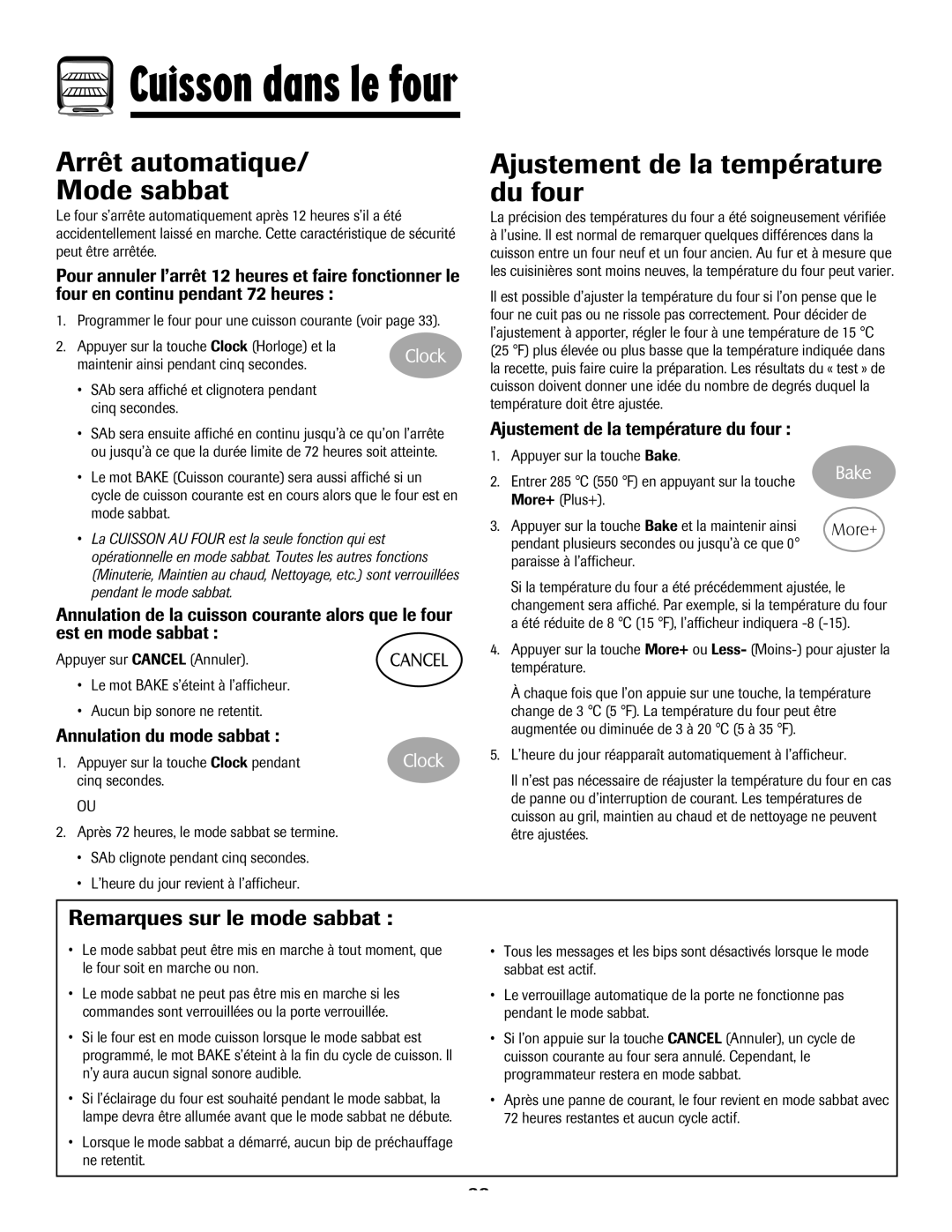 Maytag 8113P768-60 manual Arrêt automatique Mode sabbat, Ajustement de la température du four, Remarques sur le mode sabbat 