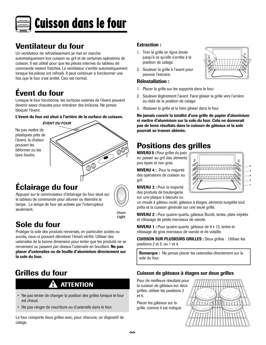 Maytag MES5752BAS, 8113P768-60 Ventilateur du four, Évent du four, Éclairage du four, Sole du four, Positions des grilles 