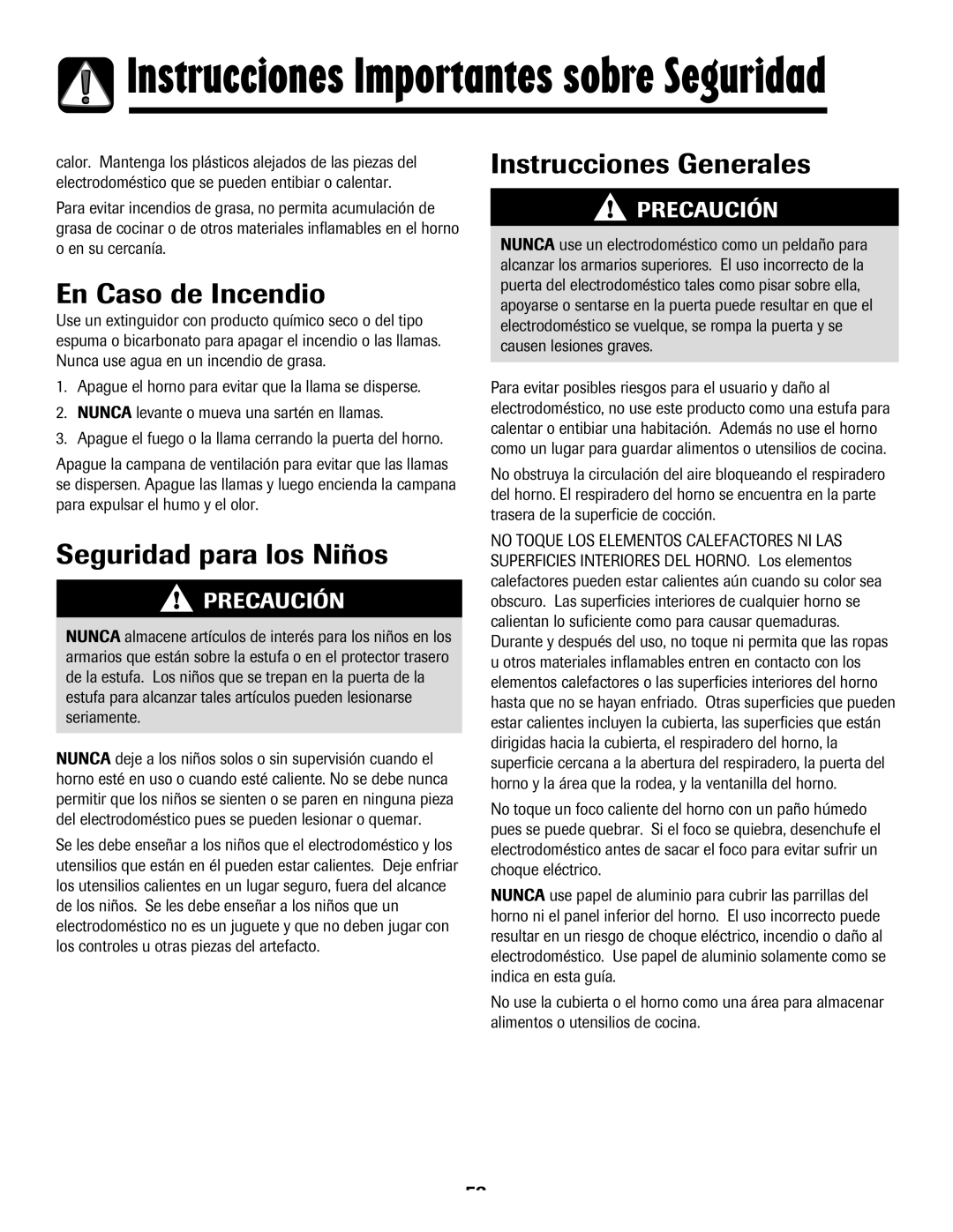 Maytag 8113P768-60, MES5752BAS manual En Caso de Incendio, Seguridad para los Niños, Instrucciones Generales 