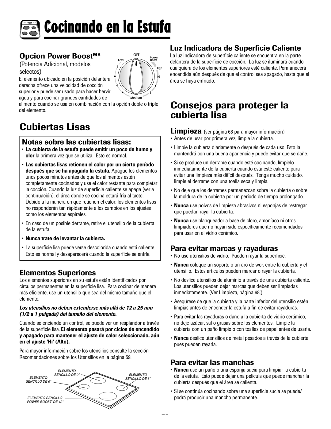 Maytag 8113P768-60, MES5752BAS manual Consejos para proteger la cubierta lisa Cubiertas Lisas 