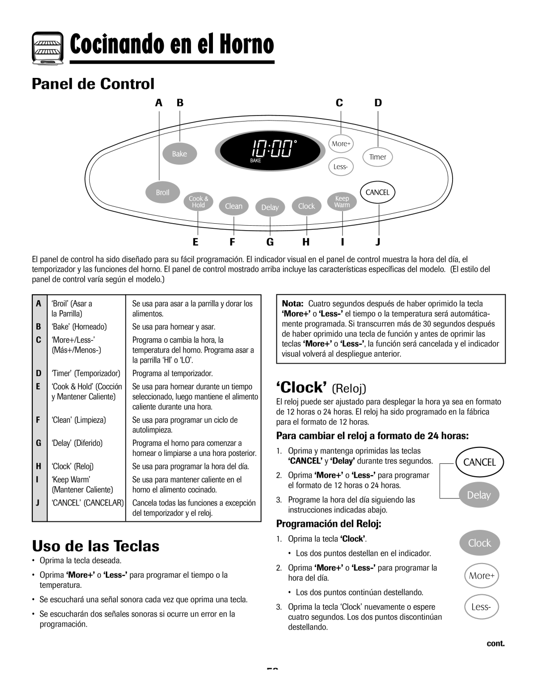 Maytag 8113P768-60, MES5752BAS manual Cocinando en el Horno, Panel de Control, Uso de las Teclas, ‘Clock’ Reloj 