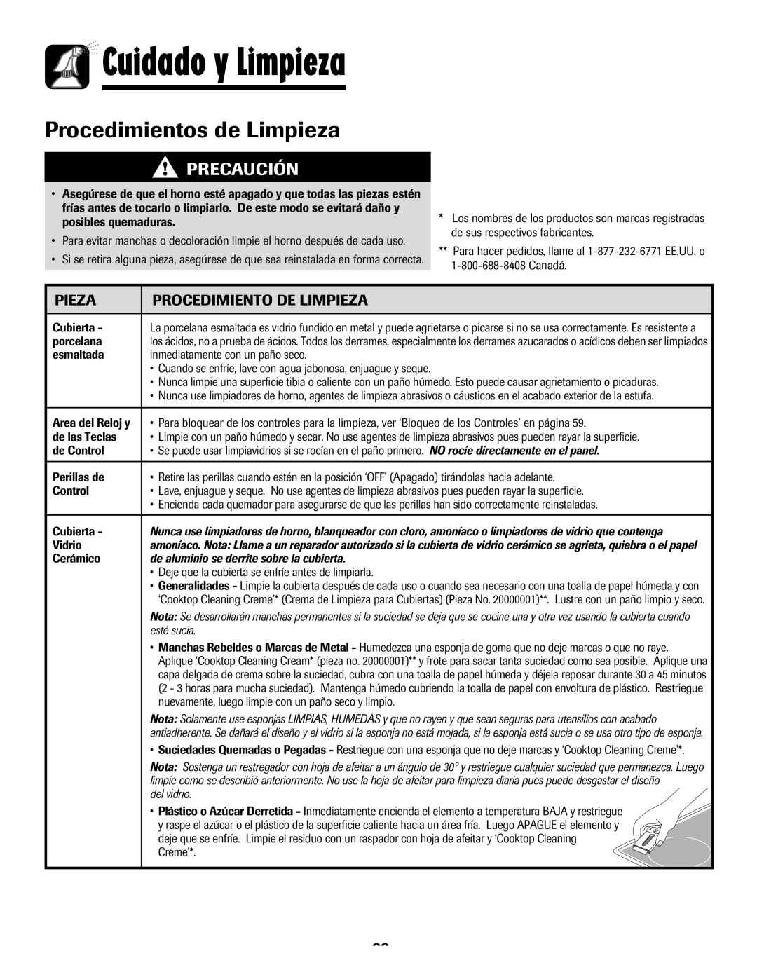 Maytag 8113P768-60, MES5752BAS manual Procedimientos de Limpieza, Pieza Procedimiento DE Limpieza 