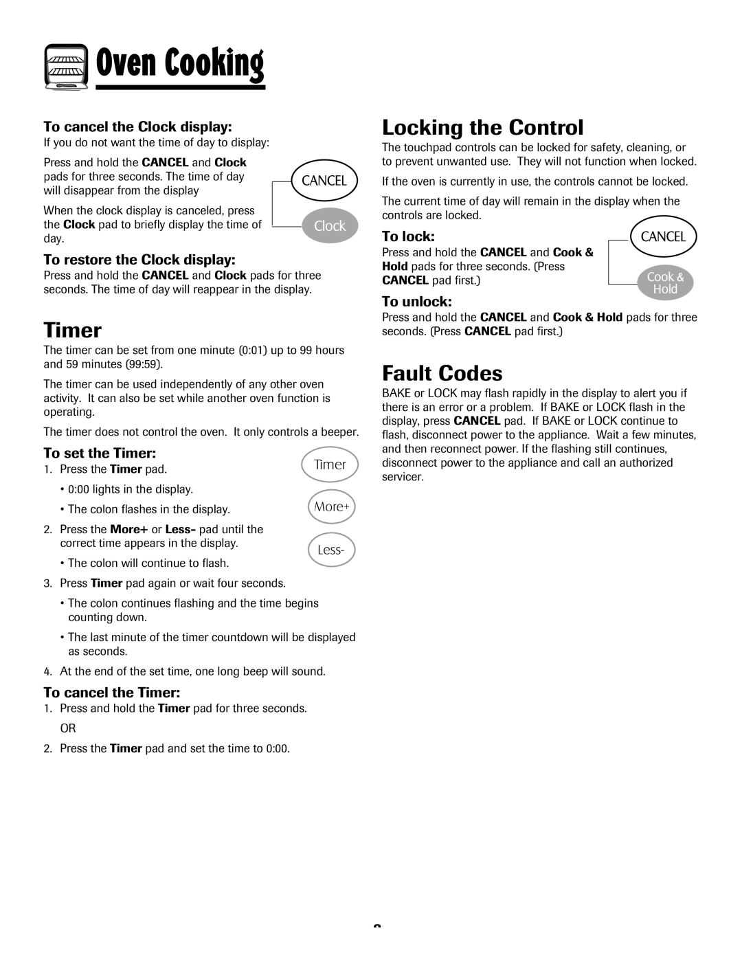 Maytag 8113P768-60, MES5752BAS manual Timer, Locking the Control, Fault Codes 