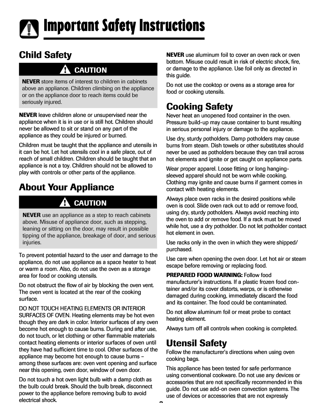Maytag 8113P768-60 manual Important Safety Instructions, Child Safety, About Your Appliance, Cooking Safety, Utensil Safety 
