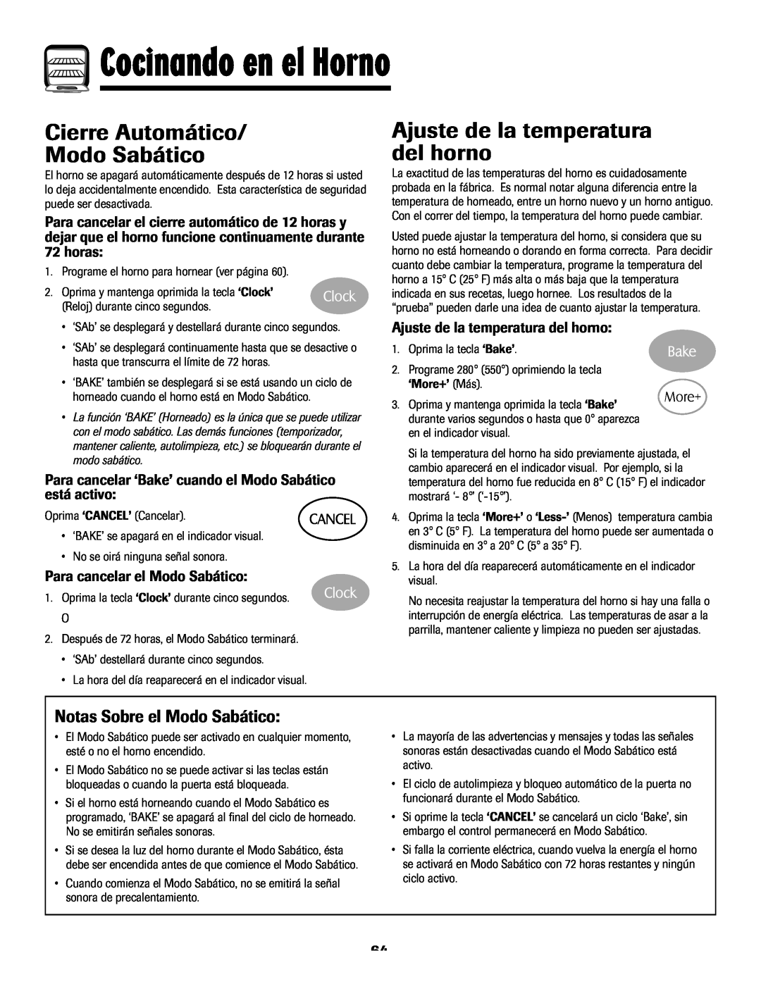 Maytag 8113P768-60 manual Cierre Automático Modo Sabático, Ajuste de la temperatura del horno, Notas Sobre el Modo Sabático 