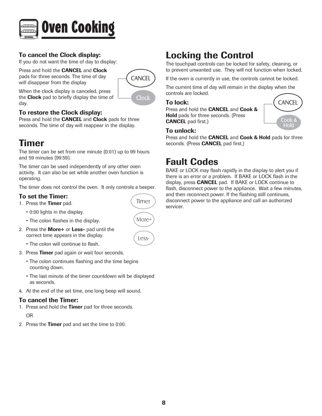 Maytag MES5752BAW manual Timer, Locking the Control, Fault Codes 