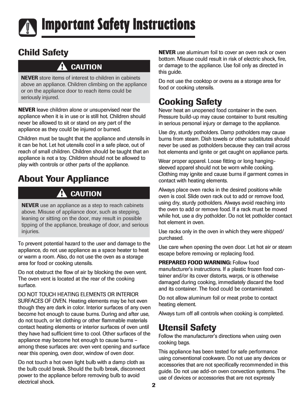 Maytag MES5752BAW manual Important Safety Instructions, Child Safety, About Your Appliance, Cooking Safety, Utensil Safety 