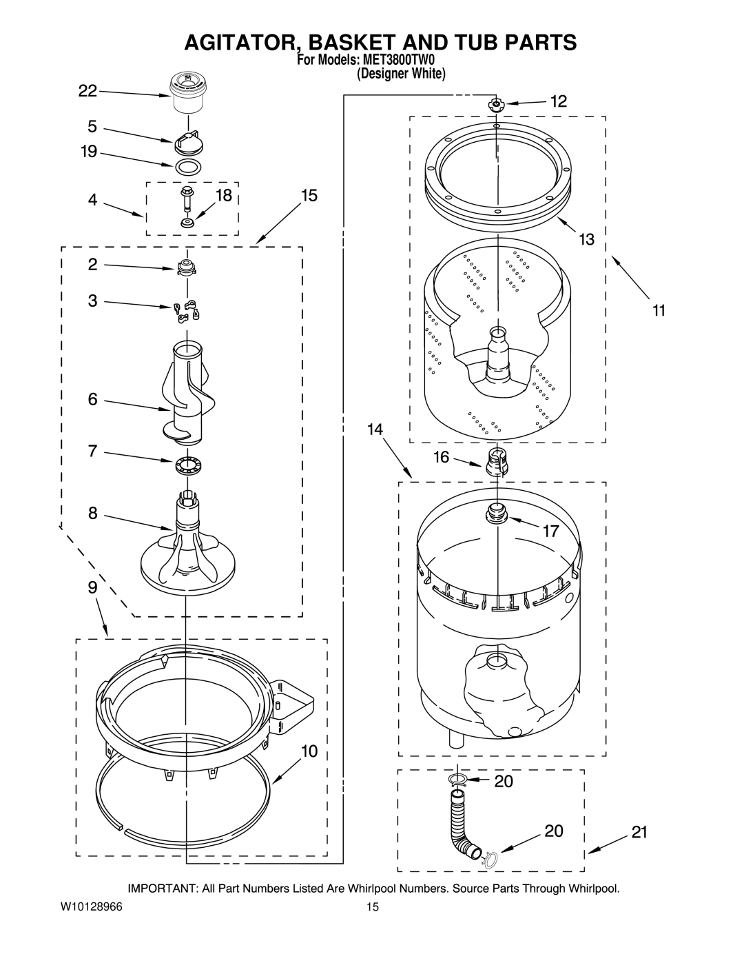 Maytag MET3800TW0 installation instructions AGITATOR, Basket and TUB Parts 