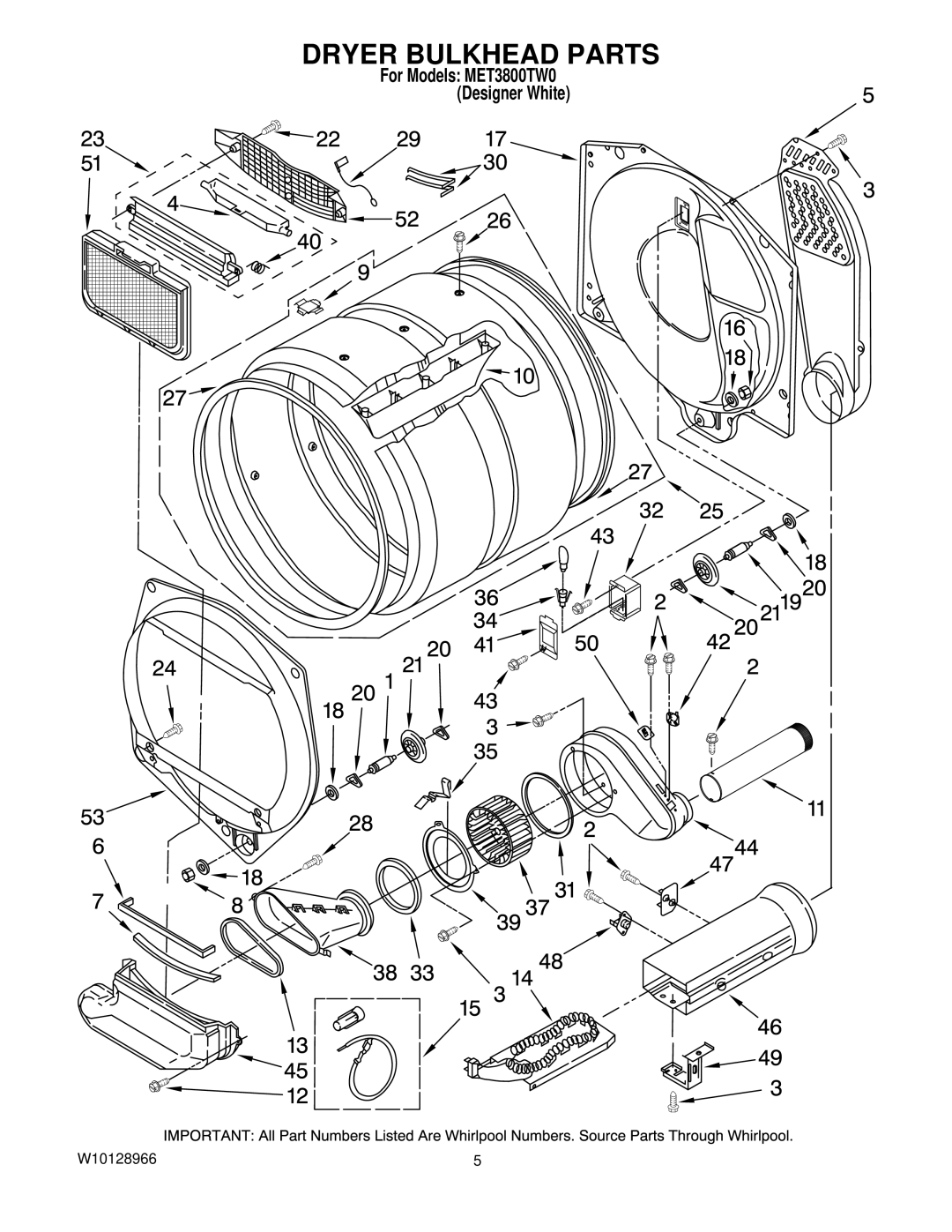 Maytag MET3800TW0 installation instructions Dryer Bulkhead Parts 