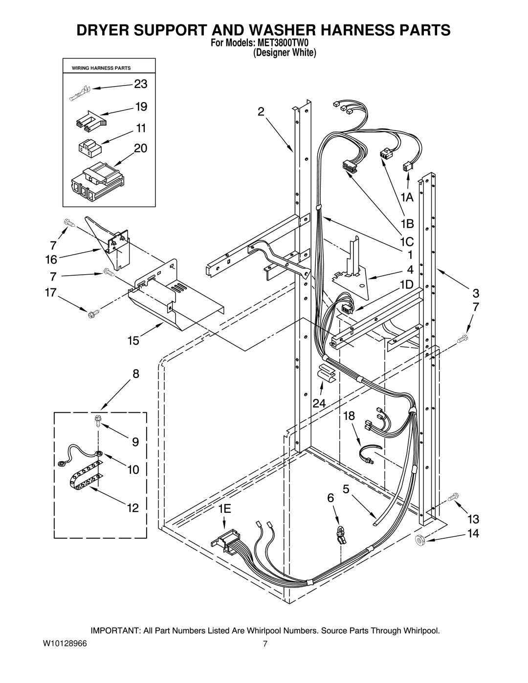 Maytag MET3800TW0 installation instructions Dryer Support and Washer Harness Parts 