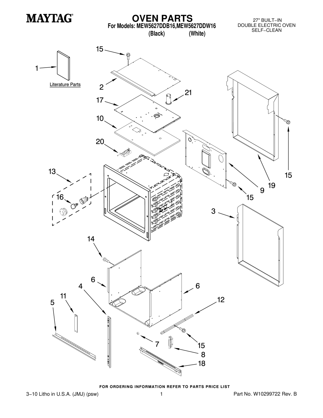 Maytag MEW5627DDW16, MEW5627DDB16 manual Oven Parts, Black White 